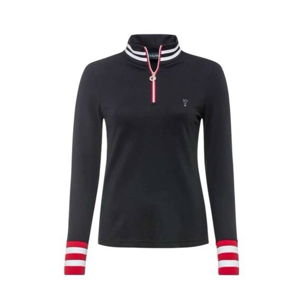 Black Long-Sleeve Zip Mock Neck Tank Top with Red Accents